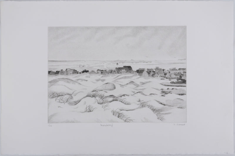 Camille COMBE : Vue sur Waldorf, Gravure originale signée