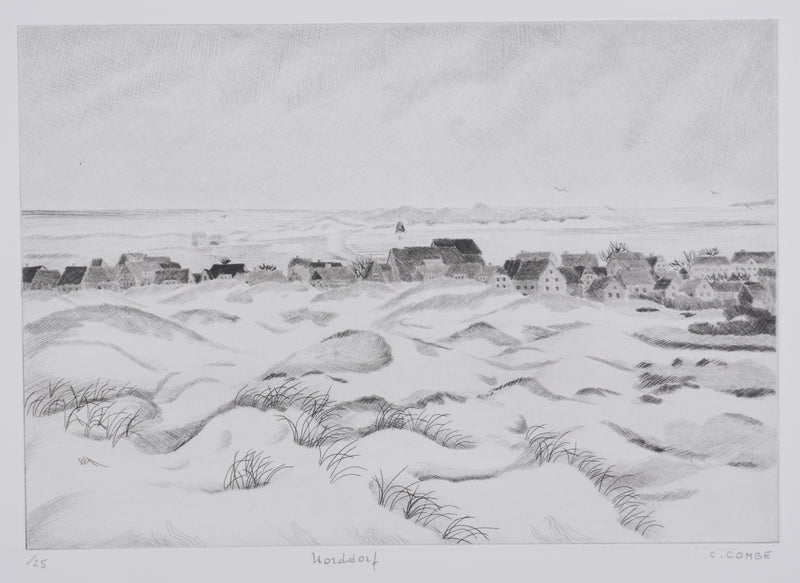 Camille COMBE : Vue sur Waldorf, Gravure originale signée