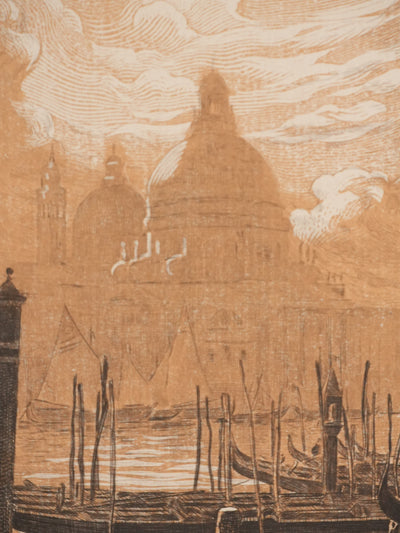 Pierre GUSMAN : Venise, Les gondoles (camaïeu), Gravure originale signée
