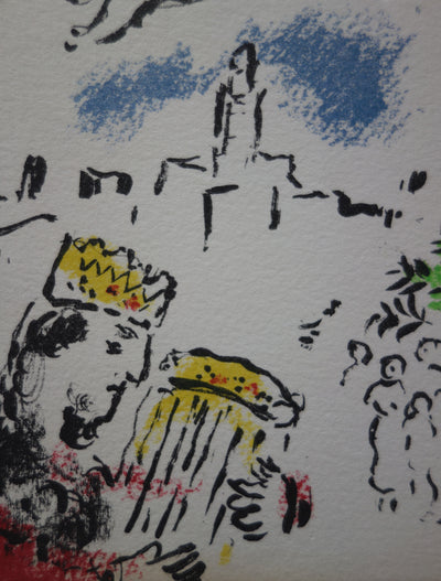 Marc CHAGALL : Le Roi David à la harpe et à l'ange, Lithographie originale