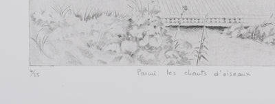 Camille COMBE : Parmi les chants d'oiseaux, Gravure originale signée