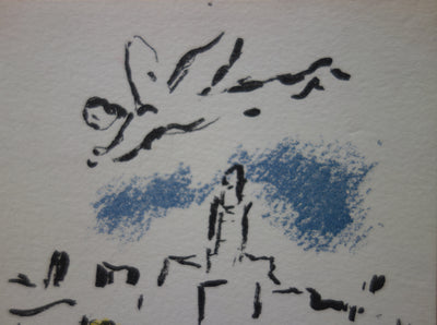Marc CHAGALL : Le Roi David à la harpe et à l'ange, Lithographie originale