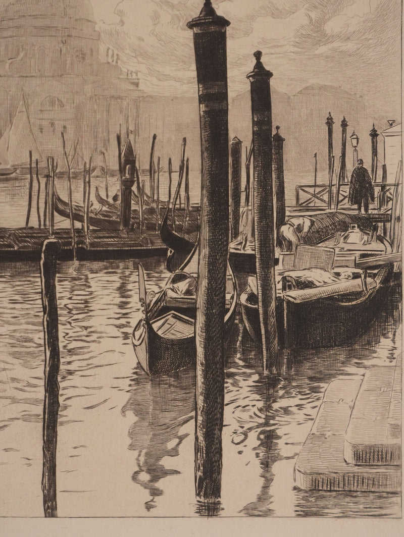 Pierre GUSMAN : Venise, Les gondoles, Gravure originale signée