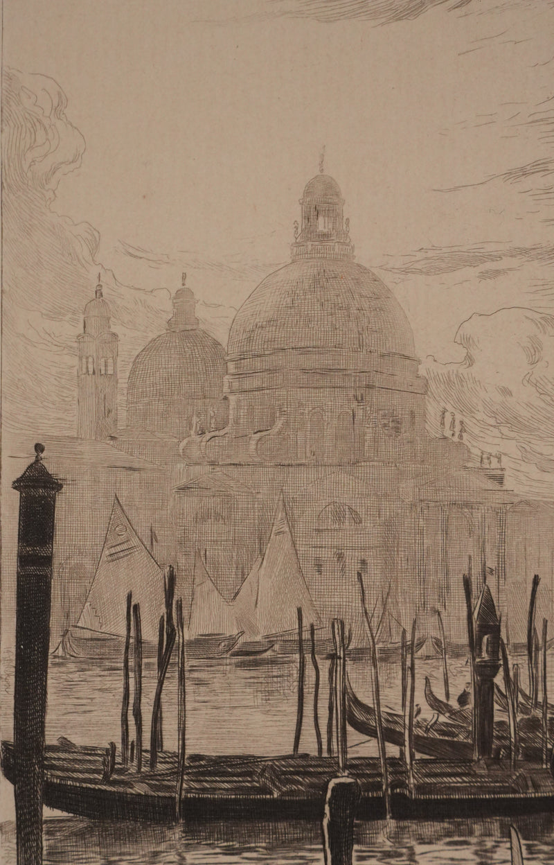 Pierre GUSMAN : Venise, Les gondoles, Gravure originale signée