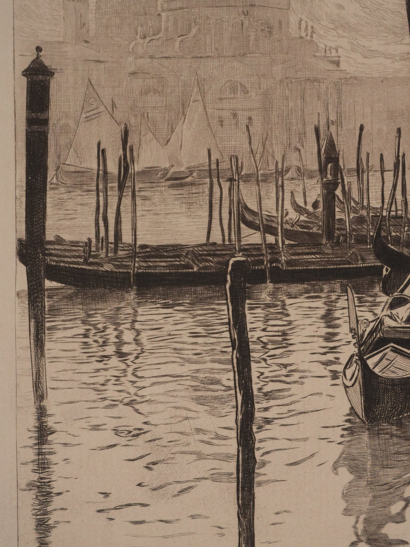 Pierre GUSMAN : Venise, Les gondoles, Gravure originale signée