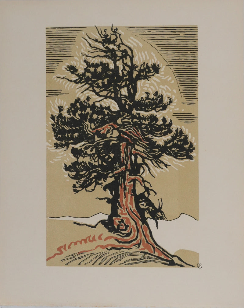 François-Louis SCHMIED : Le sapin (camaïeu), Gravure originale signée