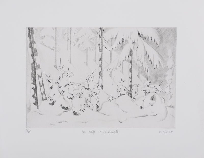 Camille COMBE : De neige emmitouflés, Gravure originale signée
