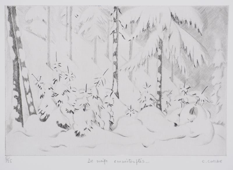 Camille COMBE : De neige emmitouflés, Gravure originale signée