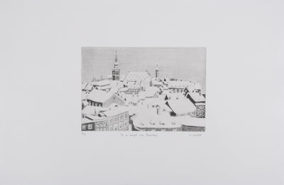 Camille COMBE : Il a neigé sur Bamberg, Gravure originale signée