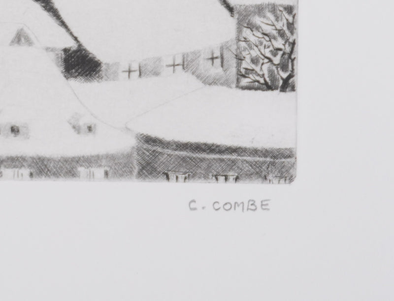 Camille COMBE : Il a neigé sur Bamberg, Gravure originale signée