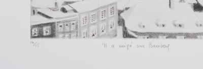 Camille COMBE : Il a neigé sur Bamberg, Gravure originale signée