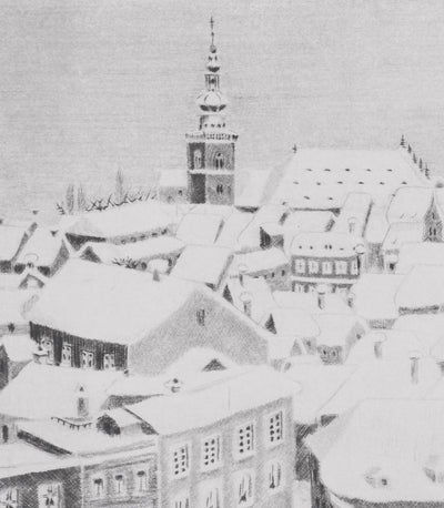 Camille COMBE : Il a neigé sur Bamberg, Gravure originale signée