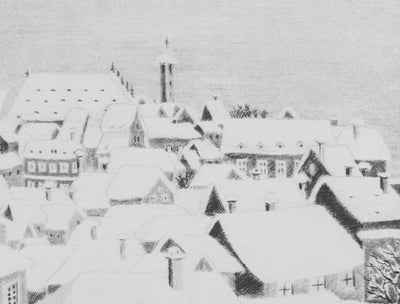 Camille COMBE : Il a neigé sur Bamberg, Gravure originale signée