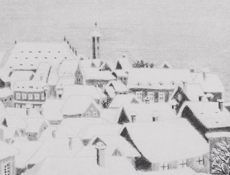 Camille COMBE : Il a neigé sur Bamberg, Gravure originale signée