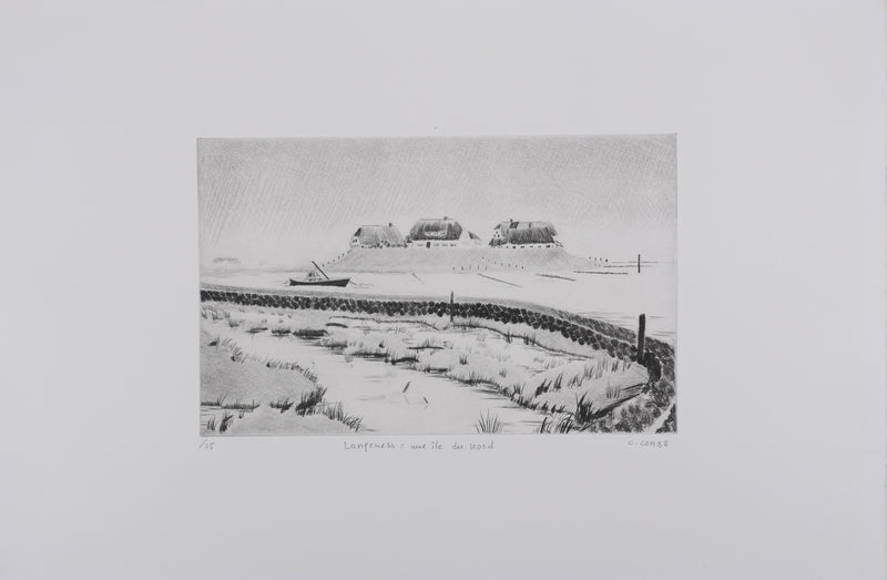 Camille COMBE : Langeness, une île au Nord, Gravure originale signée