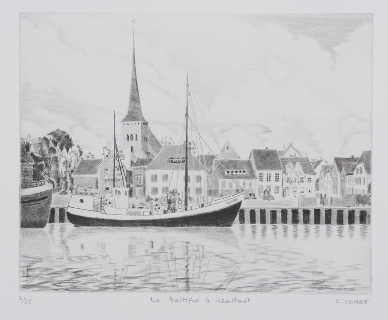 Camille COMBE : La Baltique à Neustadt, Gravure originale signée