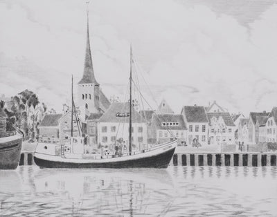 Camille COMBE : La Baltique à Neustadt, Gravure originale signée