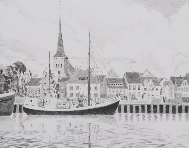 Camille COMBE : La Baltique à Neustadt, Gravure originale signée