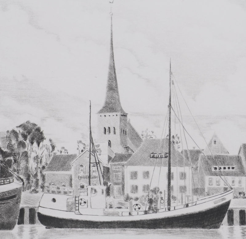 Camille COMBE : La Baltique à Neustadt, Gravure originale signée
