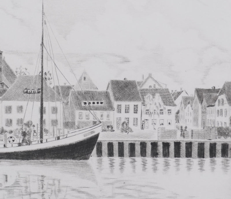 Camille COMBE : La Baltique à Neustadt, Gravure originale signée