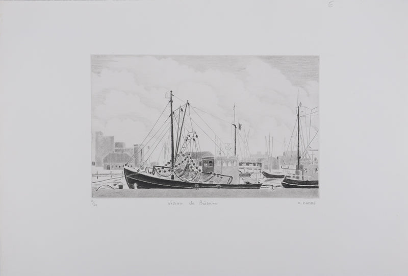 Camille COMBE : Vision de Büsum, Gravure originale signée