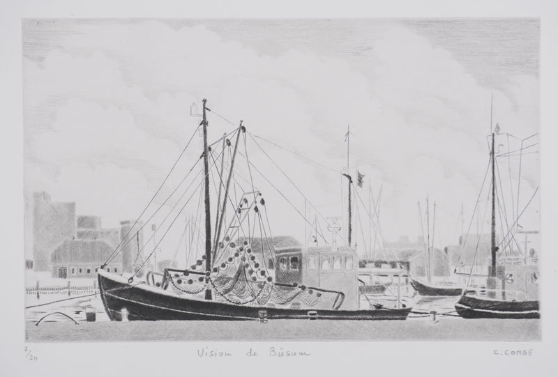 Camille COMBE : Vision de Büsum, Gravure originale signée