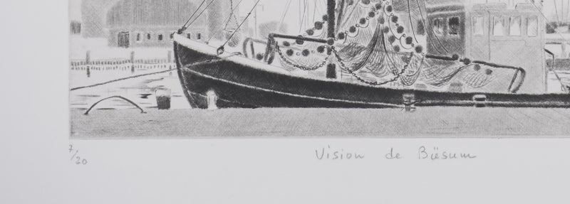 Camille COMBE : Vision de Büsum, Gravure originale signée