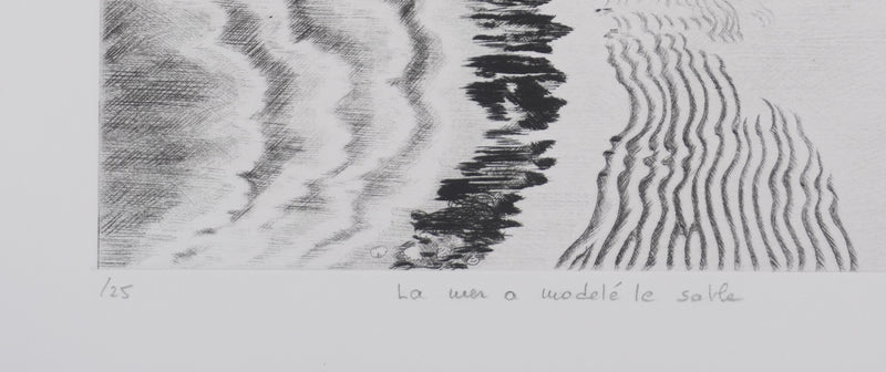 Camille COMBE : La mer a modelé le sable, Gravure originale signée