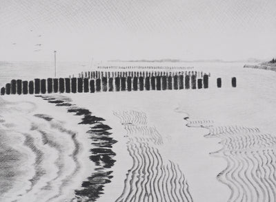 Camille COMBE : La mer a modelé le sable, Gravure originale signée