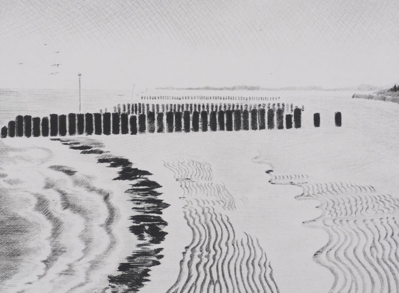 Camille COMBE : La mer a modelé le sable, Gravure originale signée
