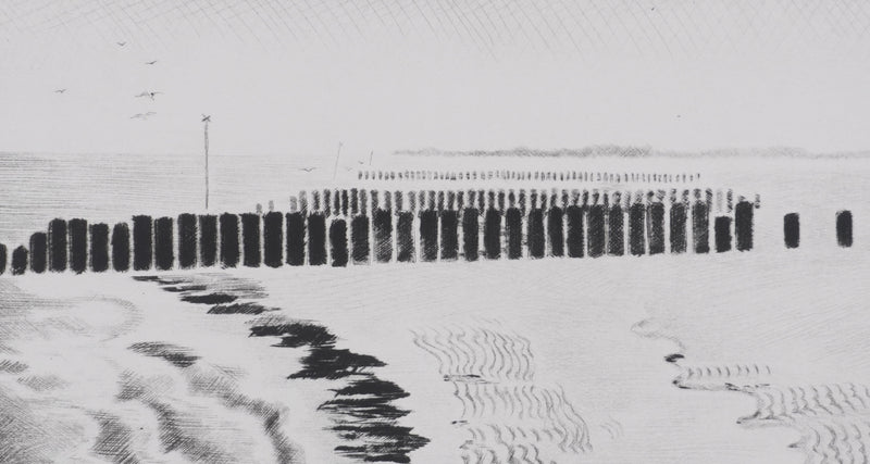 Camille COMBE : La mer a modelé le sable, Gravure originale signée