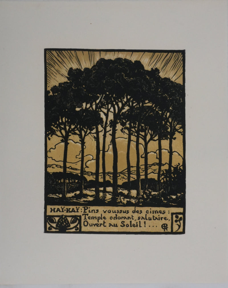 Pierre GUSMAN : La forêt de pins (camaïeu), Gravure originale signée