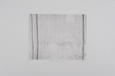 Camille COMBE : Soudain dans la clairière, Gravure originale signée