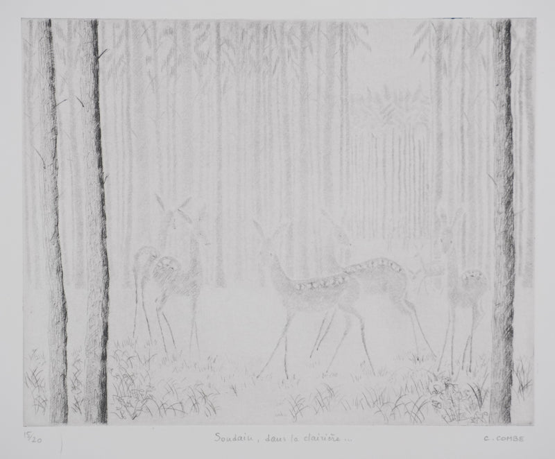 Camille COMBE : Soudain dans la clairière, Gravure originale signée