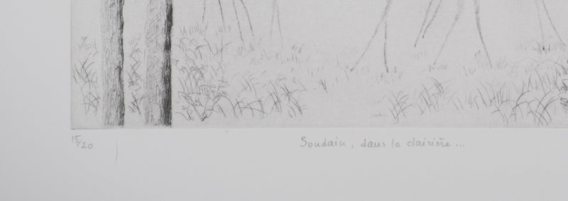 Camille COMBE : Soudain dans la clairière, Gravure originale signée