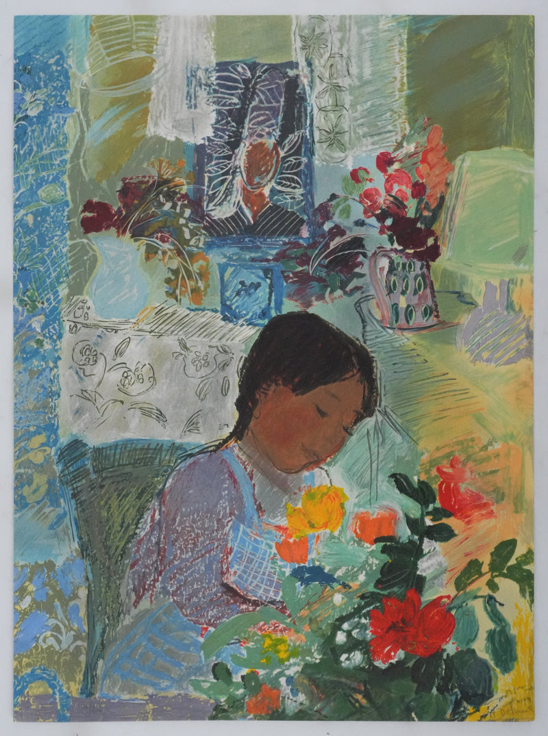 Nancy DELOUIS : Petite fille, Lithographie originale signée