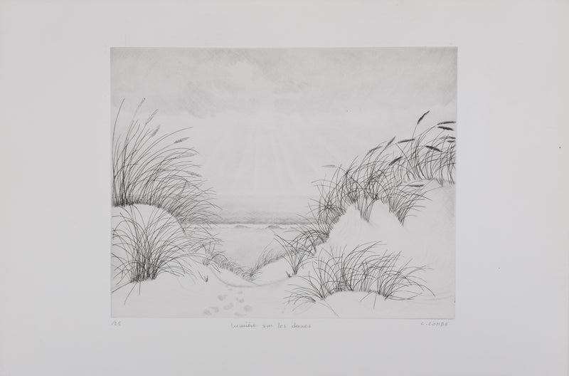 Camille COMBE : Lumière sur les dunes, Gravure originale signée