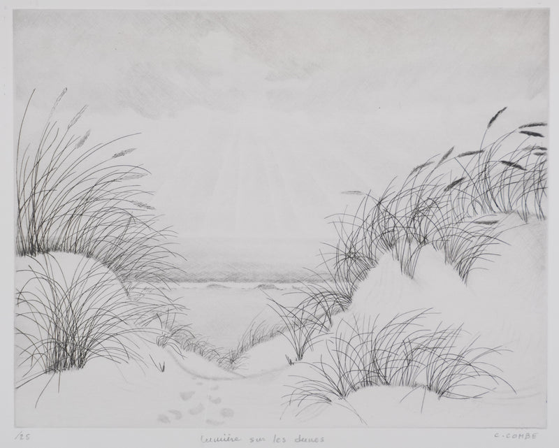 Camille COMBE : Lumière sur les dunes, Gravure originale signée