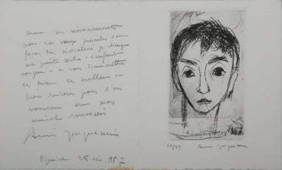 André JACQUEMIN : Le jeune garçon, Gravure originale signée