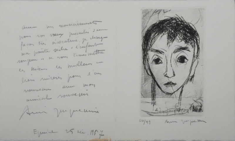 André JACQUEMIN : Le jeune garçon, Gravure originale signée