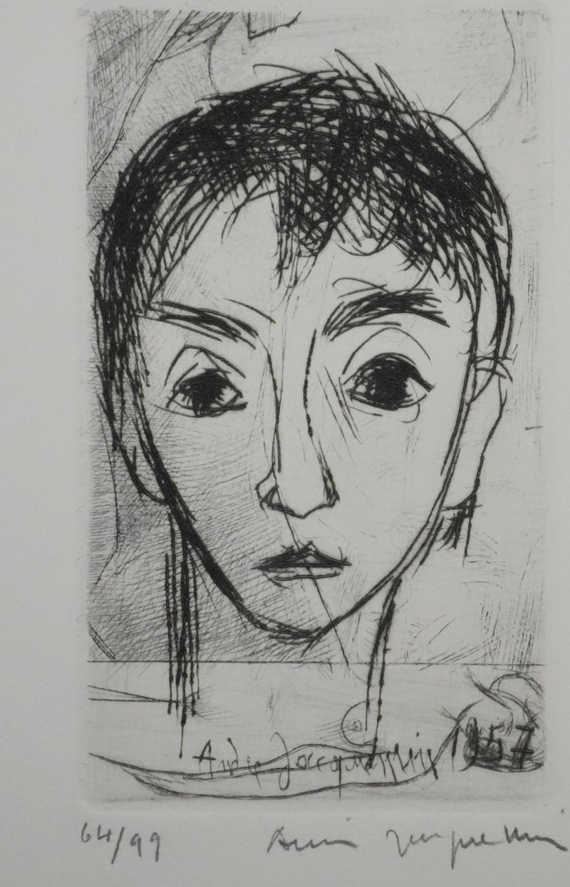 André JACQUEMIN : Le jeune garçon, Gravure originale signée