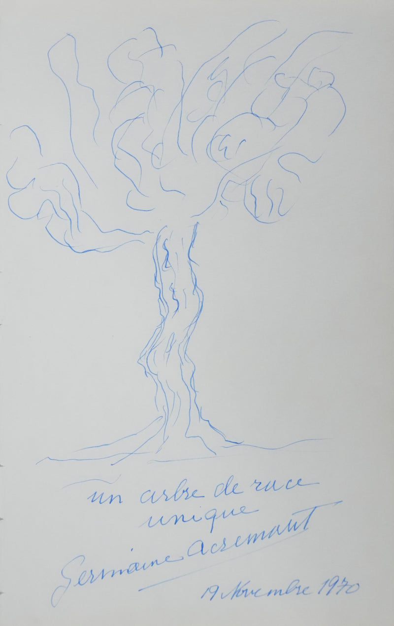 Germaine ACREMANT : Un arbre de rue unique, Autographe et dessin original signé