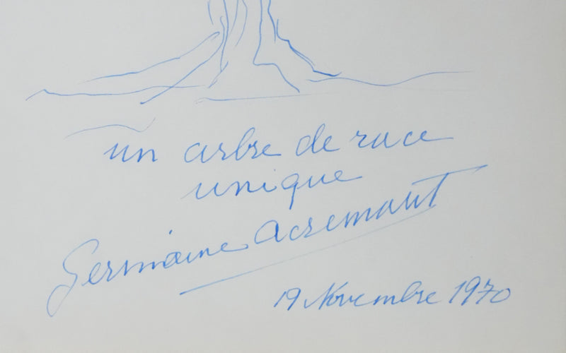 Germaine ACREMANT : Un arbre de rue unique, Autographe et dessin original signé