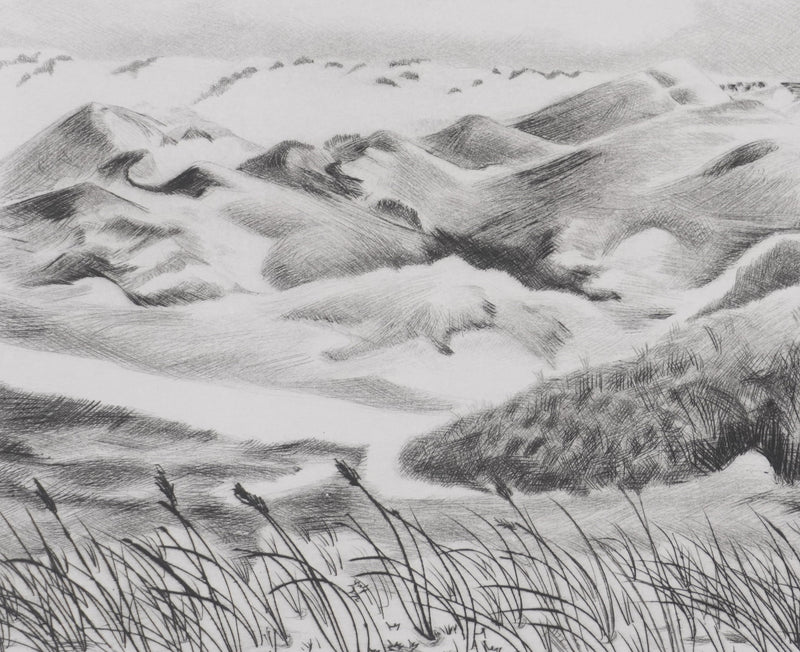 Camille COMBE : Par delà les dunes, la mer, Gravure originale signée