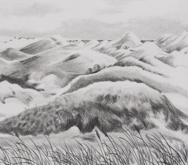 Camille COMBE : Par delà les dunes, la mer, Gravure originale signée