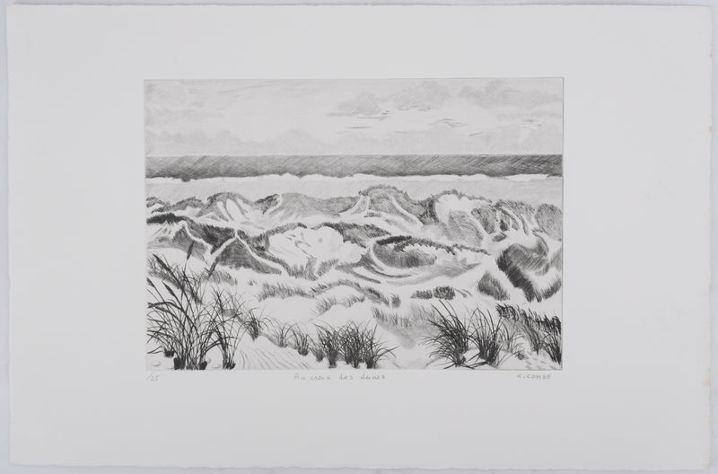 Camille COMBE : Au creux des dunes, Gravure originale signée