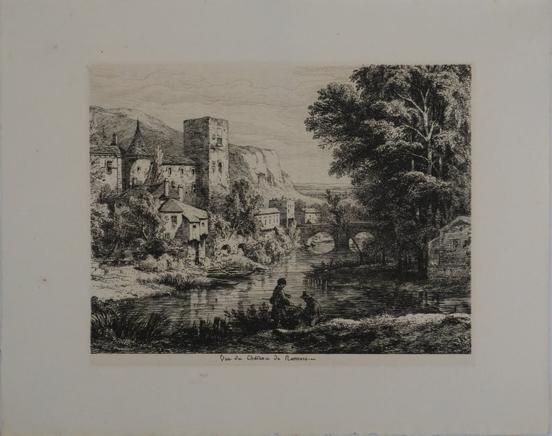 Eugène BLERY : Vue sur le Château de Nemours, Gravure originale