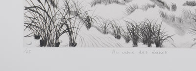 Camille COMBE : Au creux des dunes, Gravure originale signée