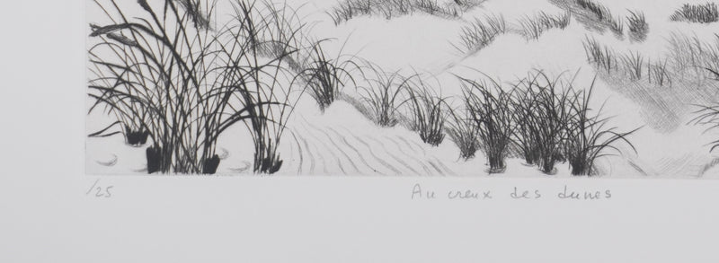 Camille COMBE : Au creux des dunes, Gravure originale signée
