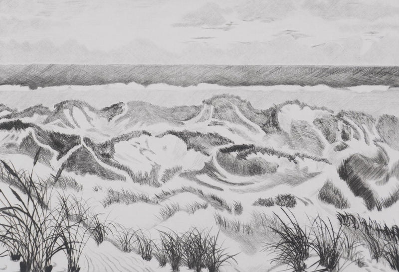 Camille COMBE : Au creux des dunes, Gravure originale signée